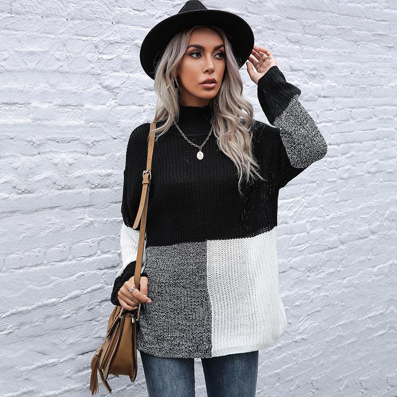 Damen Rollkragenpullover, Color-Block, Lockerer Schnitt für Herbst und Winter