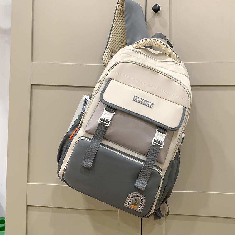 Student Skolväska Ryggsäck Stor Kapacitet Dam Färgblock Ryggsäck