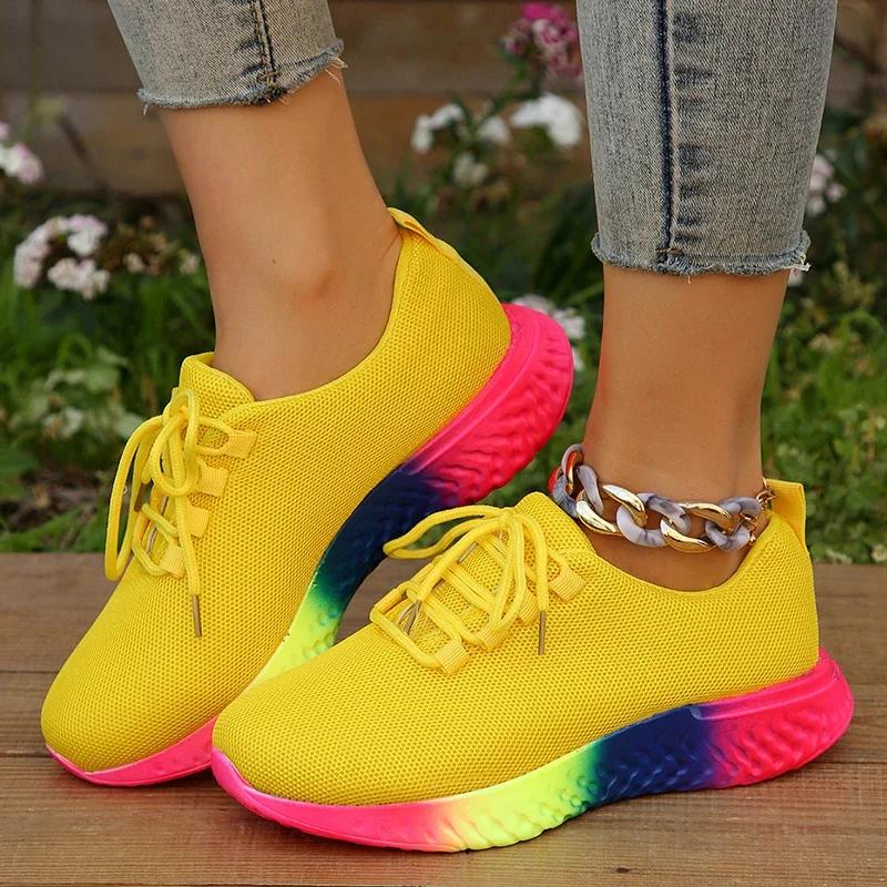 Pantofi pentru femei, cu ochiuri de ventilație, cu talpă curcubeu, mărimea 43, pentru femei, cu platformă, pantofi sport pentru femei, pantofi de tenis anti-alunecare