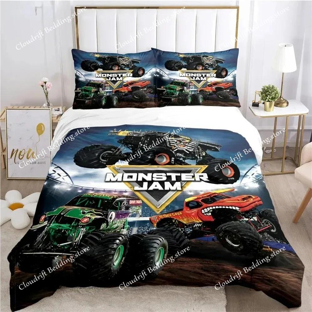 Monster Truck Duvet Cover Catroon Monster Jam Bedding sets Soft Quilt Cover and Pillowcases for Teens SingleDoubleQueenKing