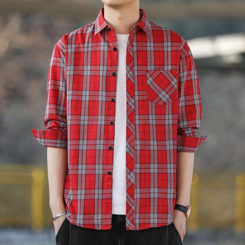 Plaid Shirt Men's Korean Version Trendy Versatile Spring and Autumn Long-sleeved Shirt Jacket Casual Handsome Top Men's Clothing