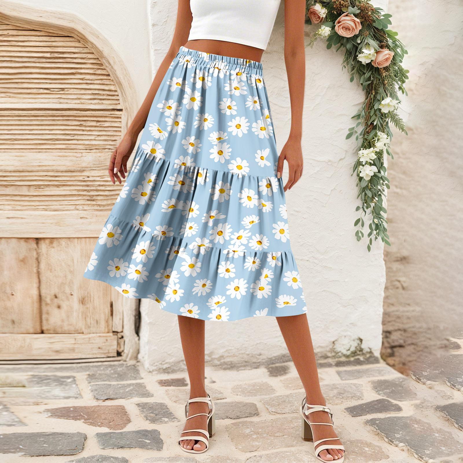 

Женская повседневная юбка А-силуэта с высокой талией, юбка в полоску с принтом в горошек и карманами L циан