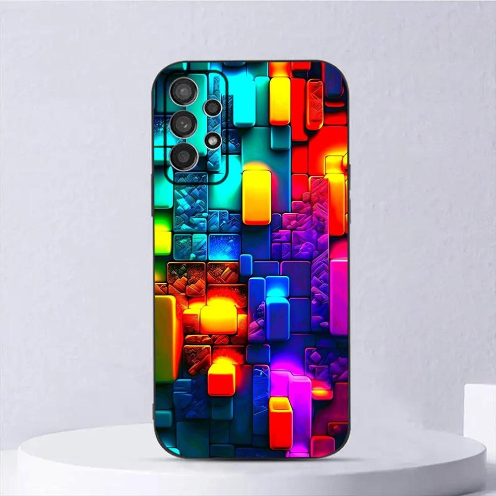 

3D Colorful Block Phone Case For Samsung Galaxy A13,A21s,A22,A31,A32,A52,A53,A71,A80,A91 Soft Black Shell Samsung a10s