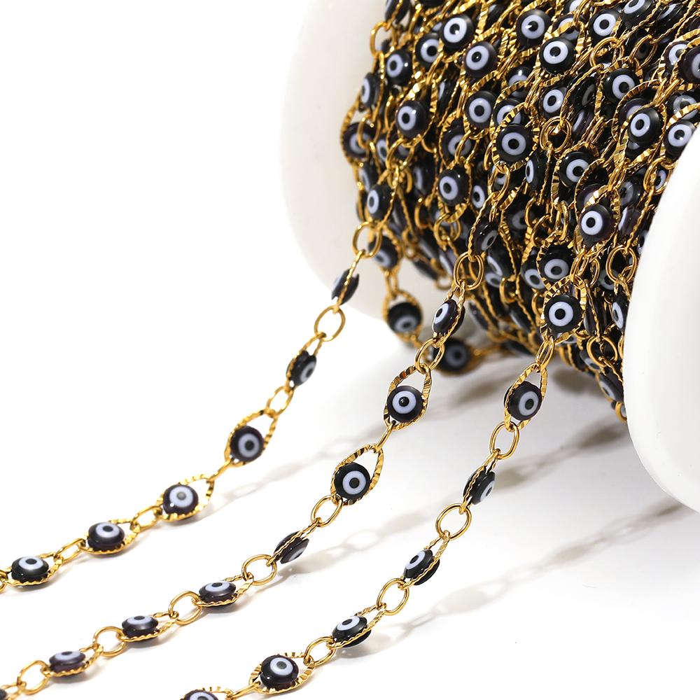1 Meter Stainless Steel 4.5mm Plastic Turkey Eyes Beads Oval Chains for DIY Jewelry Findings Necklace Bracelet Earrings Making