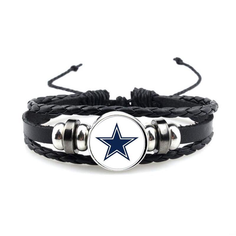 NFL 32 Teams Schwarzes Vintage-Leder-Football-Armband mit Zeit-Edelstein