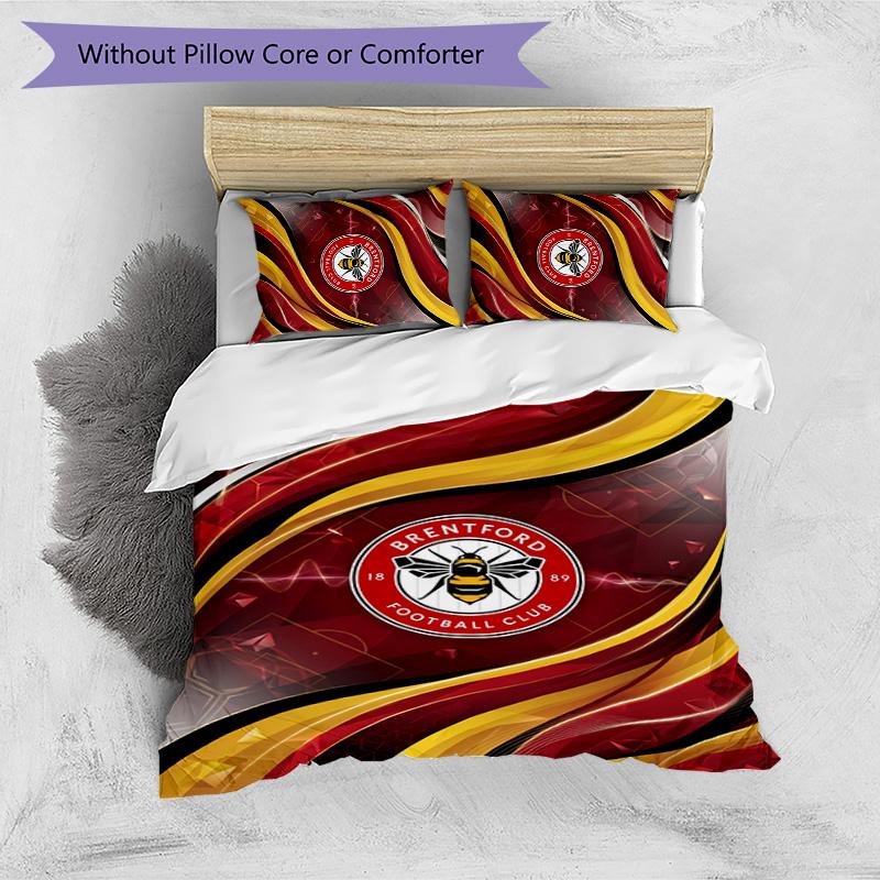 Set Lenzuola Stampato Brentford Football 3 Pezzi, Comodo Set Copripiumino per Camera da Letto Amico della Pelle