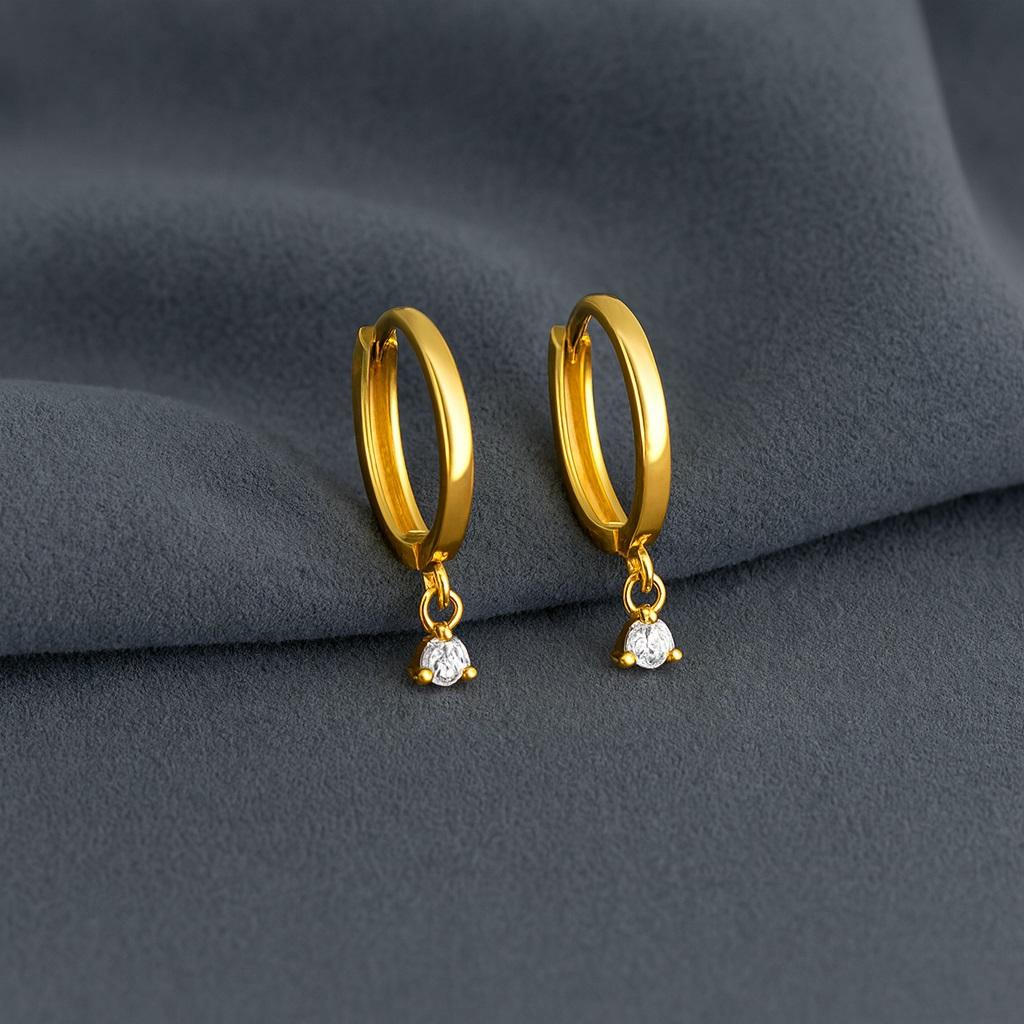 Drop Dangle Huggie Hoop Earrings - 925 Sterling Silver Yellow Plated