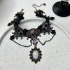 Vintage Purple Flower Chain Tassel Pendant Black Lace Choker Necklace For Women Girls Charm Party Lolita Gothic Y2K Neck Jewelry