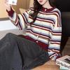 TonLion Women's Retro Striped Crew Neck Cardigan