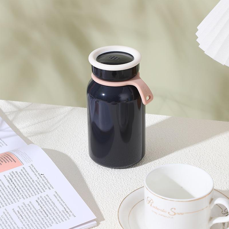 Mini Edelstahl Isolierte Wasserflasche 400ml Thermosbecher Tragbar Auslaufsicher mit Deckel Reisebecher Milch Saft Kaffee Wasserbecher