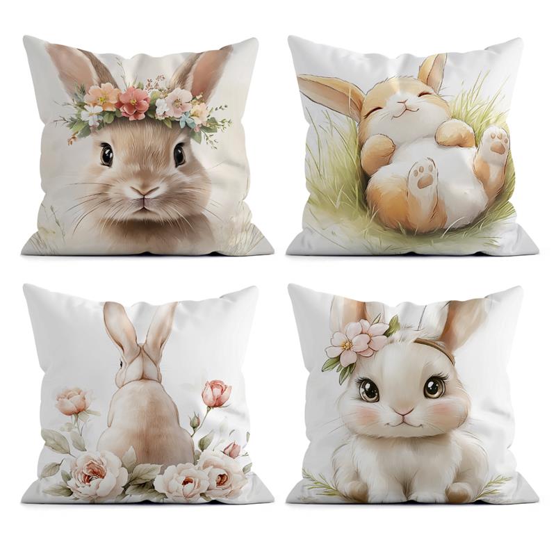 1 Pc Rabbit Pattern Easter Day Pillowcase Home Office Sofa Cushion Cover Living Room Decor Pillow Cover Happy Easter Decor