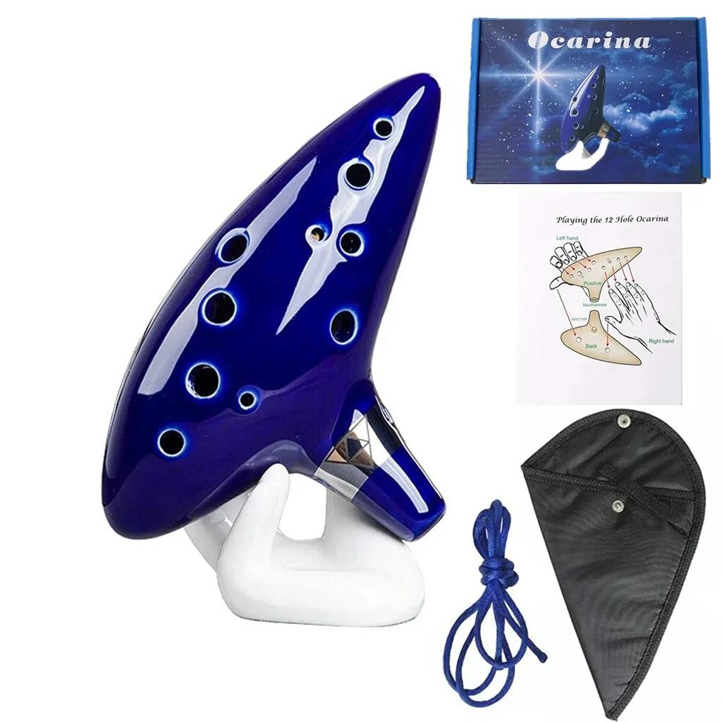 Ocarina,12 Tones Alto C Ceramic Ocarina Musical Instrument with Song Book Neck String Neck Cord Carry Bag