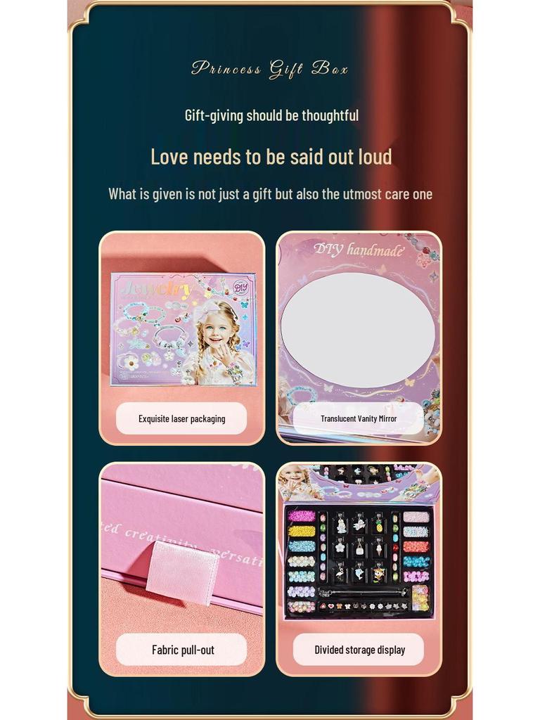 Conjunto de Presente Pulseira de Contas Feita à Mão e Caixa de Joias para Aniversário de Menina