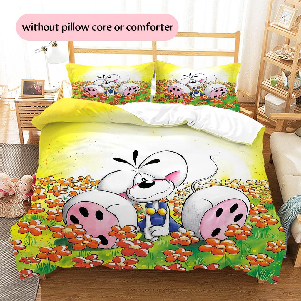 Diddl the Jumping Mouse3 Pattern Bedding Quilt Set Home Decoration Gift (1 * Duvet Cover + 2 * Pillowcase Without Core)