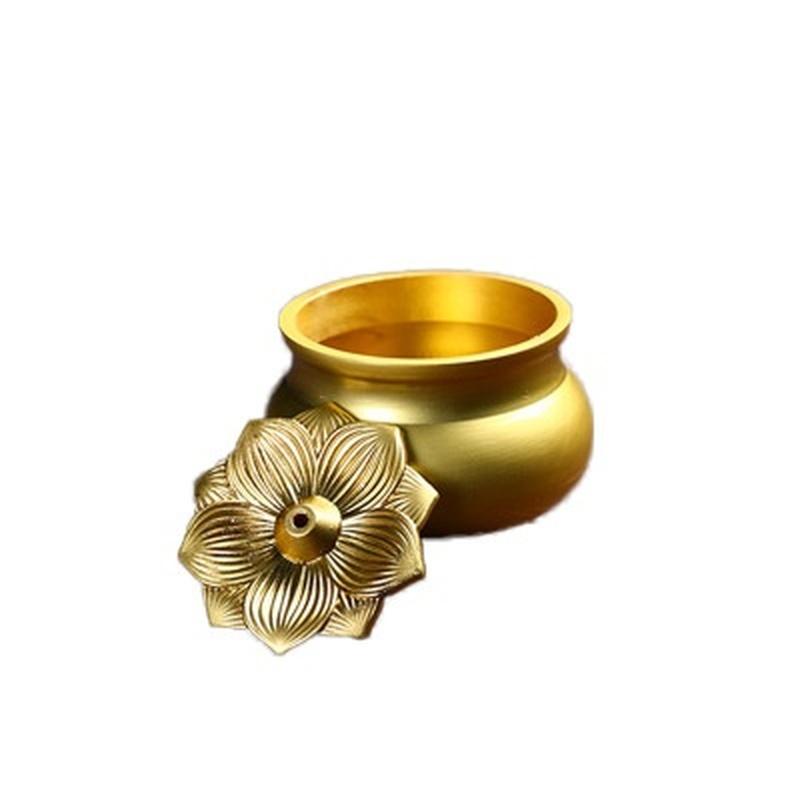 Pure Copper Gold Lotus Flower Incense Burner Mini Small Incense Stick Holder Aromatherapy Censer for Temple Teahouse Home Decor