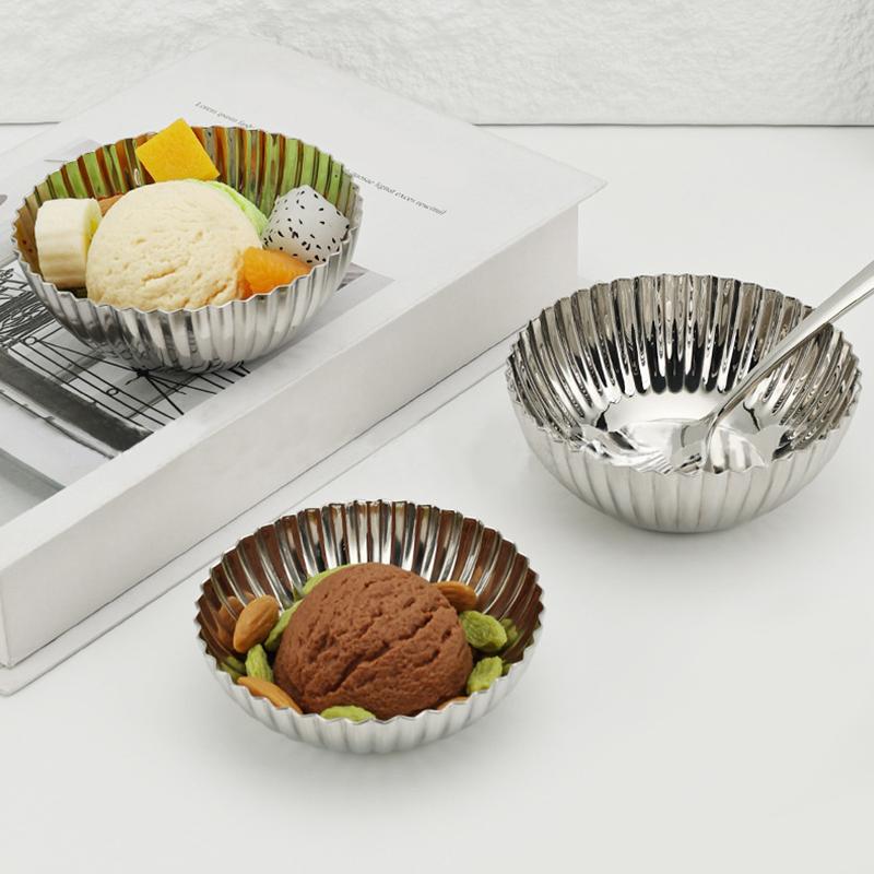 304 Stainless Steel Ice Cream Cup Bar Silver Fruit Salad Bowl Creative Tall Footed Restaurant Home Accessories