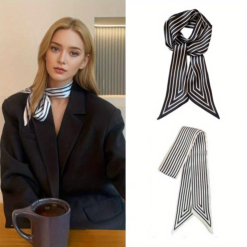 A Easy 37.01inch Long Black and White Striped Scarf, Perfect for Decorating A Commuting Shirt Can Be Used As A Small Neck Scarf Hair Tie Bag Accessory