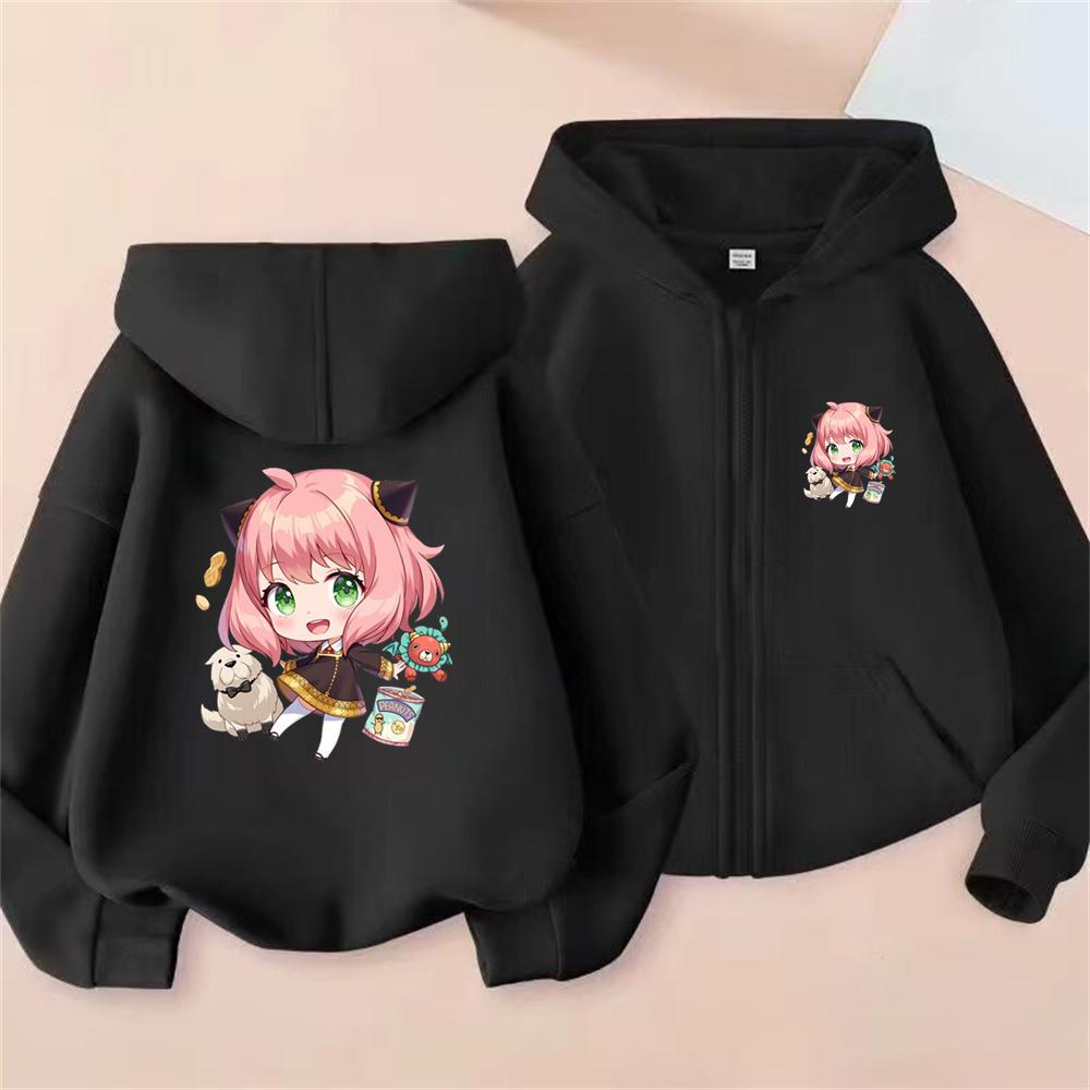 Anime Spy X Family Children Hoodie Tops Girl Boy Sweatshirt Kid Zipper Coat Casual Sweatshirts black autumn Clothes