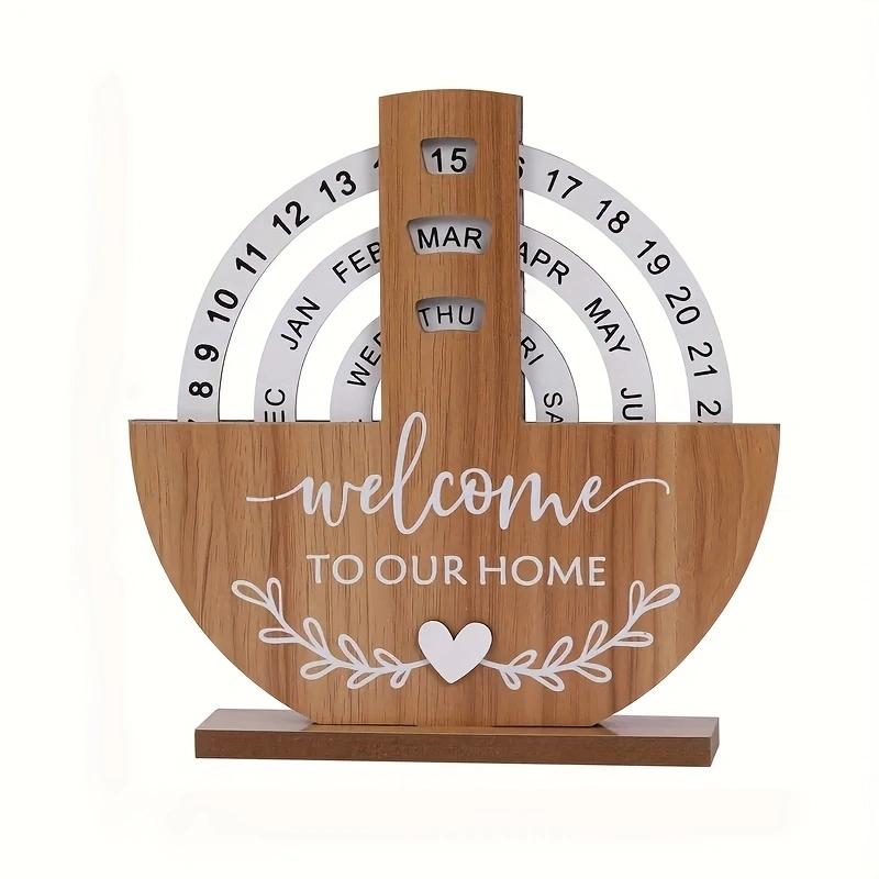 Creative DIY Wooden Perpetual Calendar Rotatable Time Record Card Reusable Disk Calendar Aesthetic Desk Decor Wooden Calendar