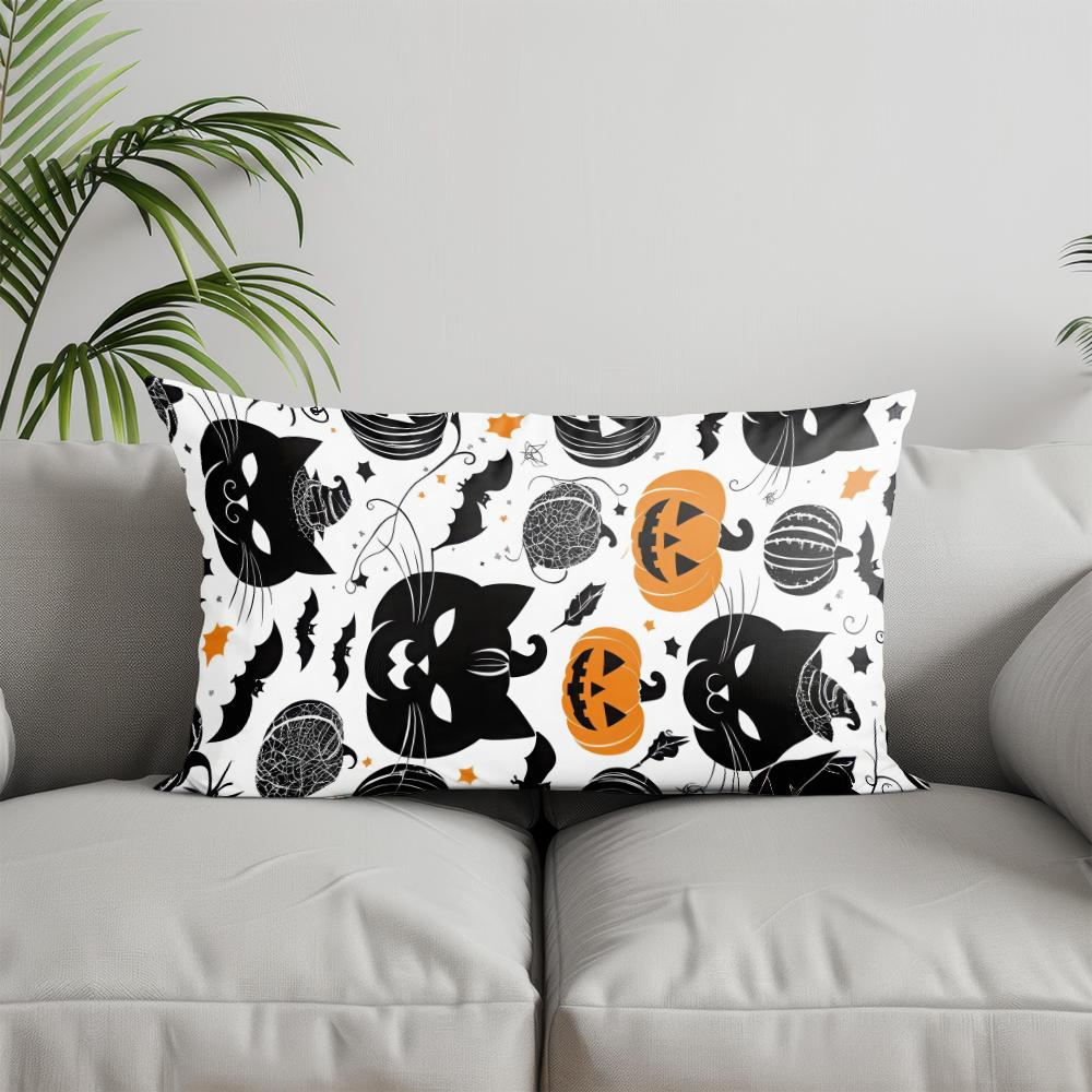 Home Decor Halloween Cat & Pumpkin Pillow Suitable For Sofa Bedroom Car Pillow Cover Cushion Rectangular Back Cushion