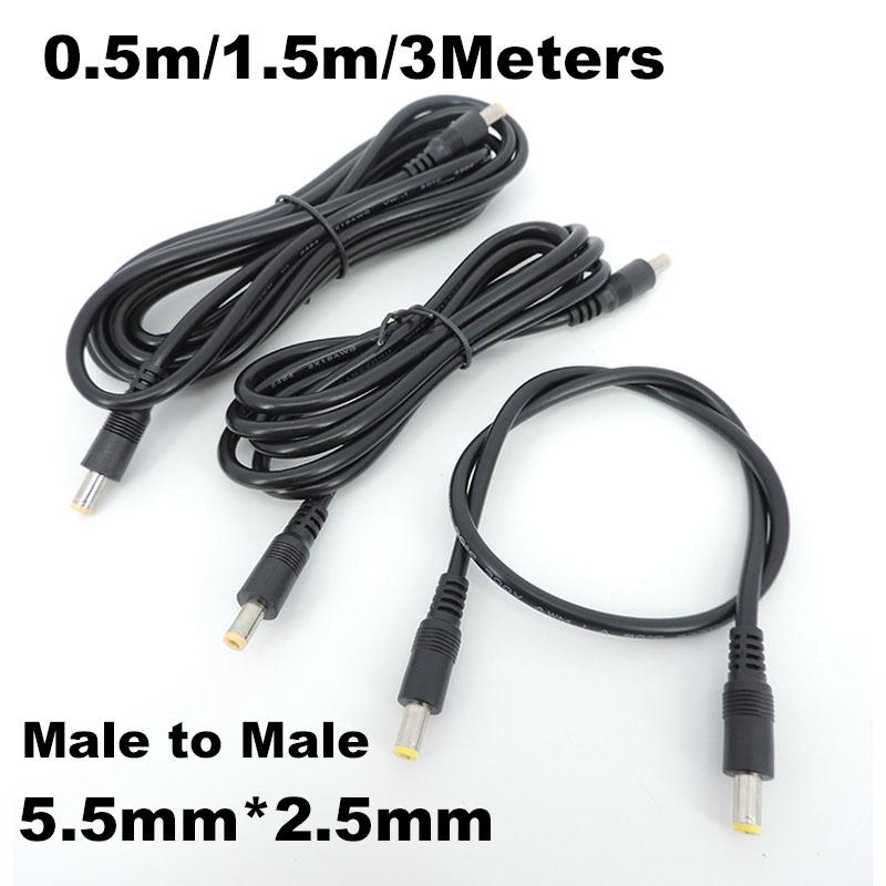 0,5m 1,5M 3meter DC hann til hann Forlengelsesstrømforsyning Kabel Pluggledning 5,5MM X2,5mm ledningskontakt Adapter for stripekamera