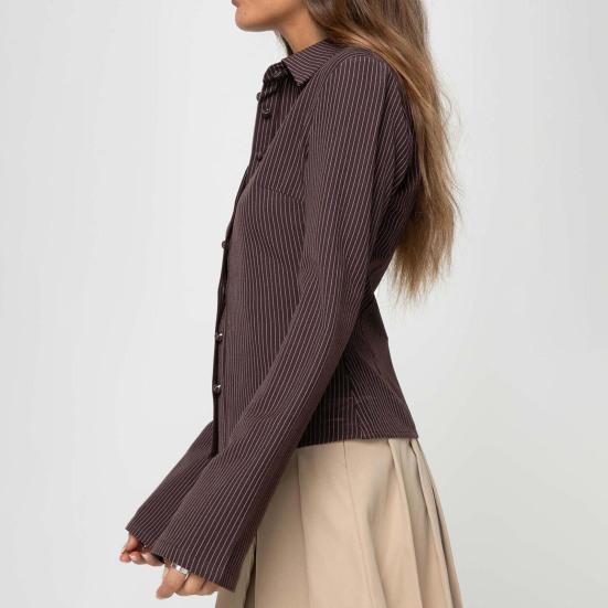 Women Shirt Lapel Long Sleeve Striped Print Shirt Buttons Placket Slim Fit Versatile Tops Daily Wear