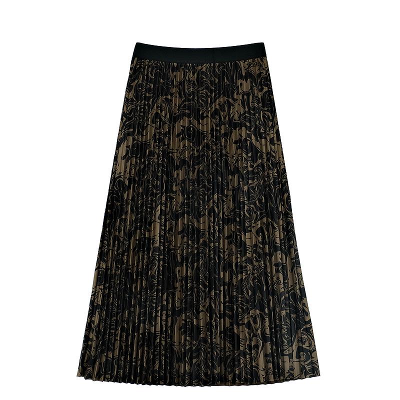 Tencel Printed High-Waist Pleated A-Line Mid-Length Skirt for Autumn/Winter 2023 (Style 8005)