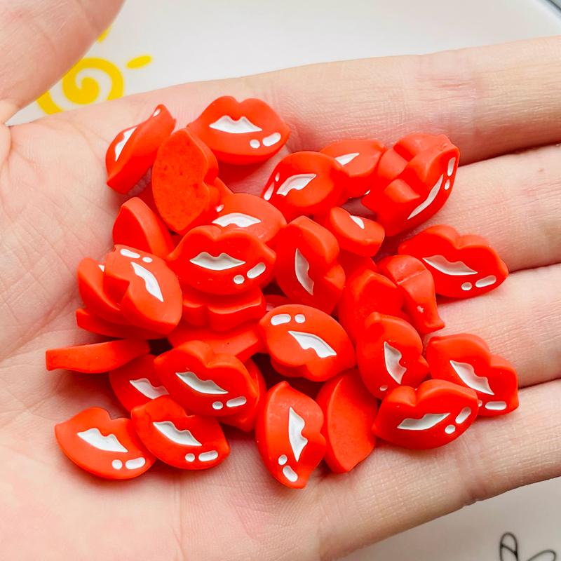 20Pcs New Lovely Mini Cartoon Red Sexy Charm, Lips Resin Cabochon Scrapbook Diy Jewellery Hairpin Accessories Decorate Craft A52