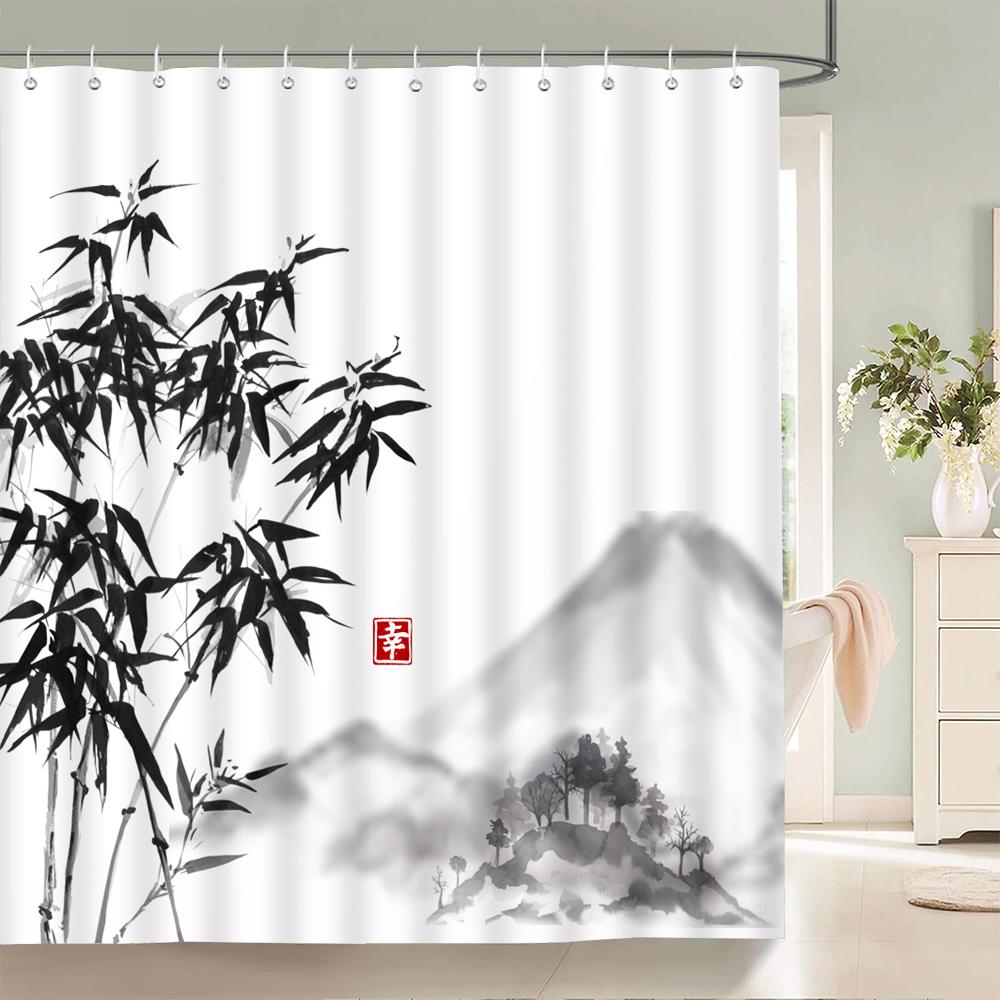 Shower Curtain Ink Painting Plant Flower Landscape 3D Printing Bathroom Curtain Polyester Waterproof Home Decor Curtain 180X180