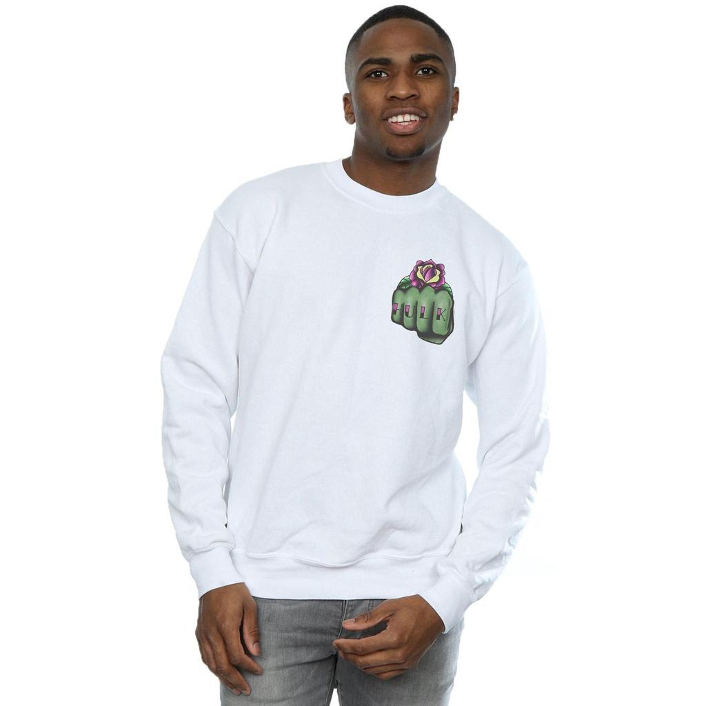 Marvel Mens Hulk Tattoo Fist Breast Print Sweatshirt