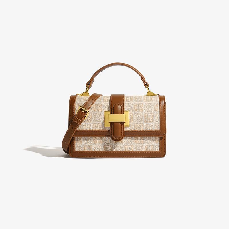 Fashionable Small Square Bag Women s 2025 Trendy One-shoulder Cross-body Printed Lettered Casual Handbag светло-коричневого