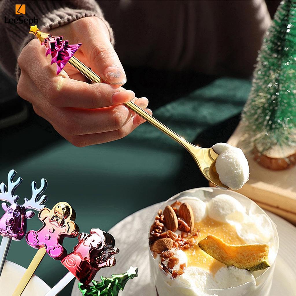 Set Regalo Cucchiaini da Caffè Forchette di Natale in Scatola con 1 Biglietto di Natale, Cucchiaino da Caffè Natalizio Forchette da Cena Cucchiaino da Dessert Stoviglie Regalo