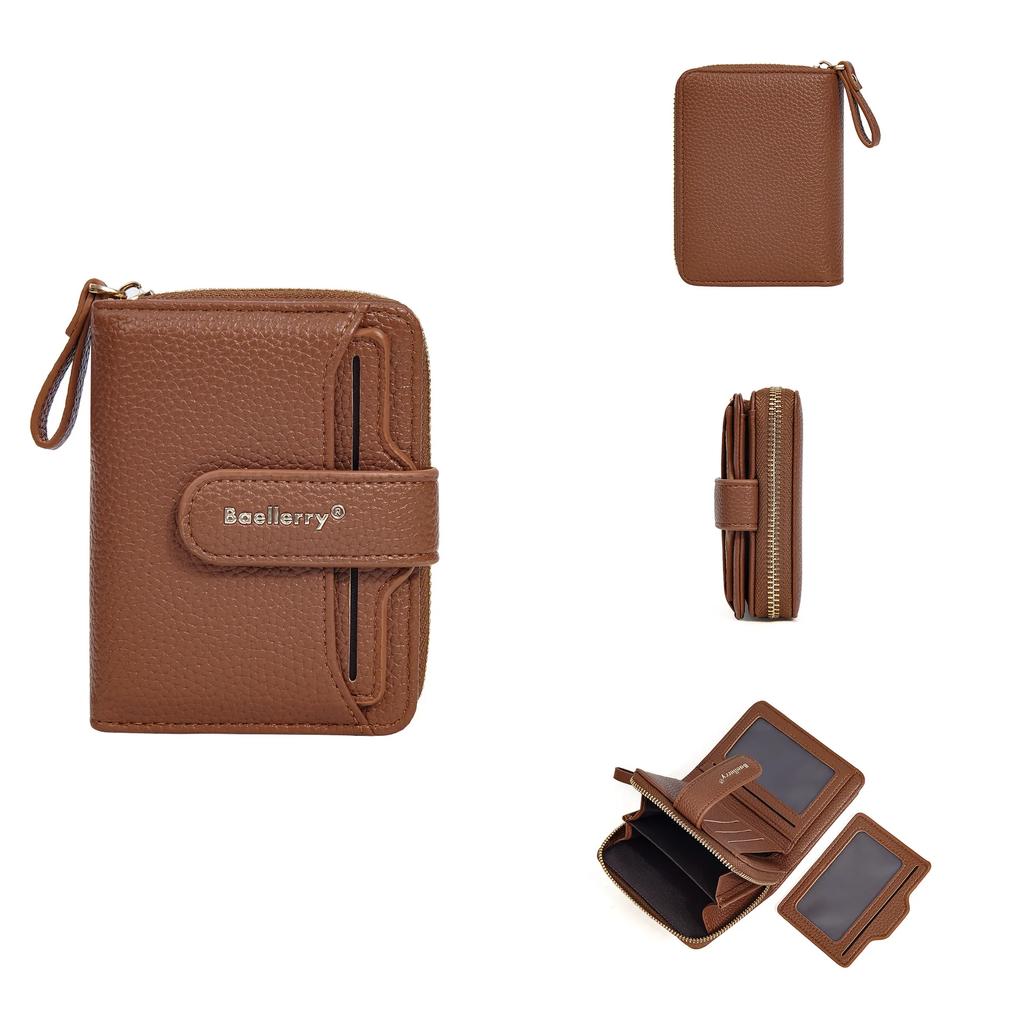 Women Lychee Pattern Wallets Zipper Hasp High Quality Pu Leather Purse Solid Short Small Sweet Wallet For Female Multi-Card Bit