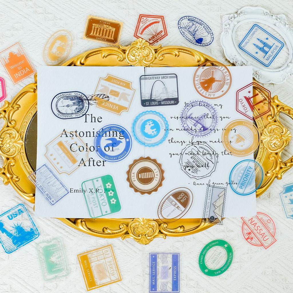 New 50 Minimalist Postmark Series Pet Transparent Stickers High-value Decorative Waterproof Stickers