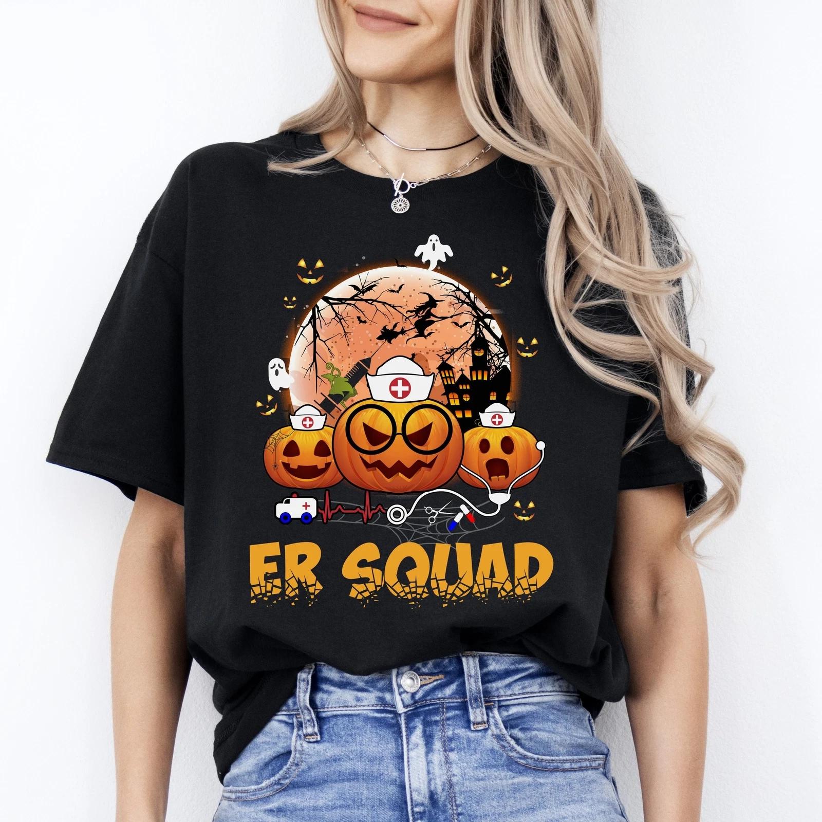 ER squad Halloween Unisex T-Shirt Scary Spooky Emergency nurse ER Tech tee Black M