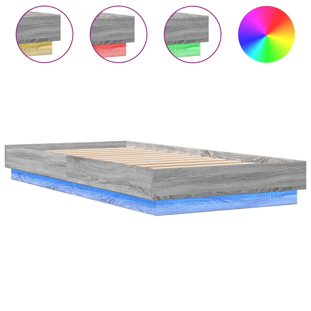 LED Bed Frame in Gray Sonoma Oak 100 x 200 cm