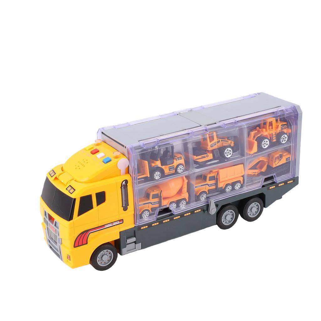 Transport Truck with 6 Alloy Cars Multi Functional Lifelike Lighting Sound Effects Early Education Launching Play Truck