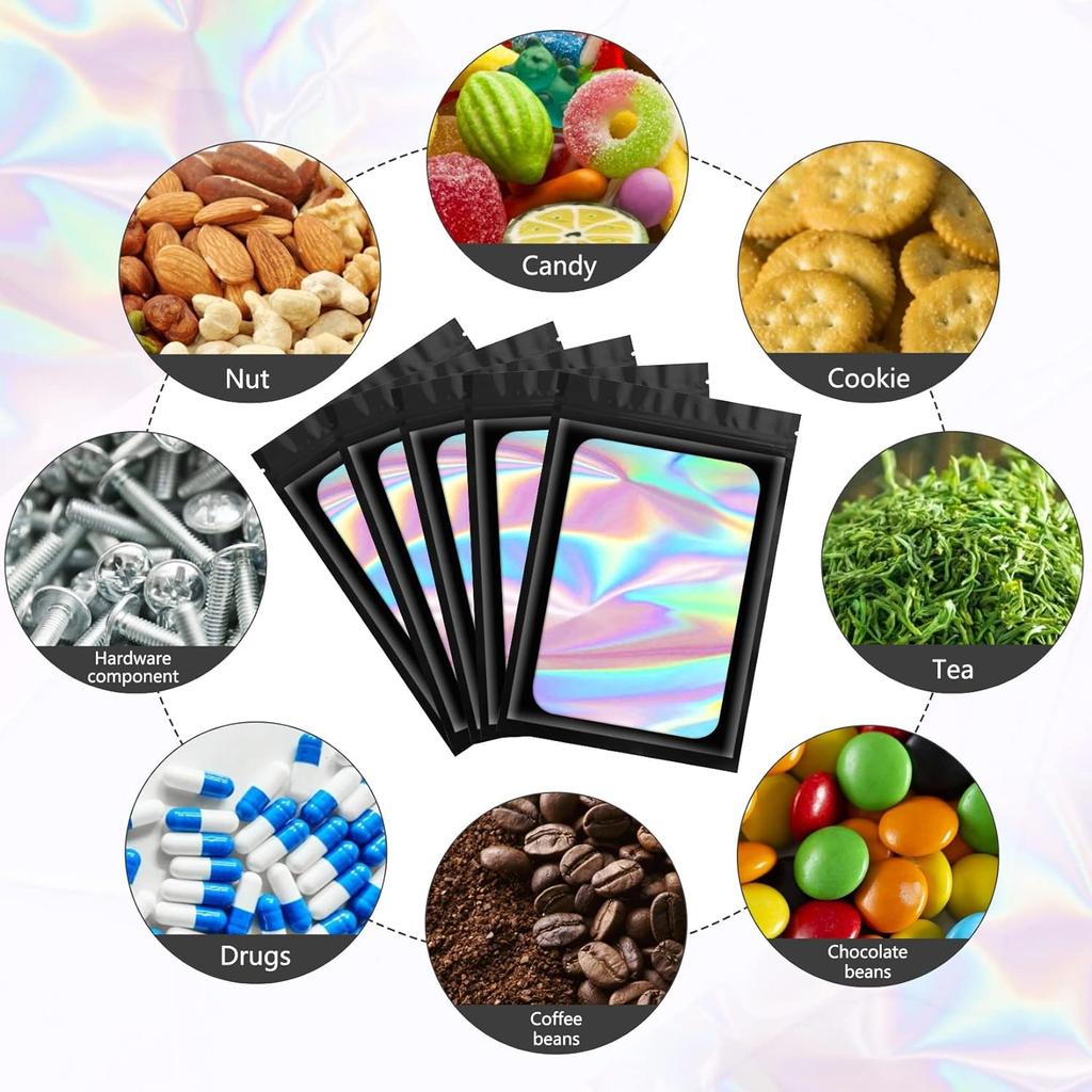 50/10PCS Laser Sealing Bags Plastic Holographic Candy Food Pouch Resealable Necklace Jewelry Gift Packaging Kitchen Storage Bag