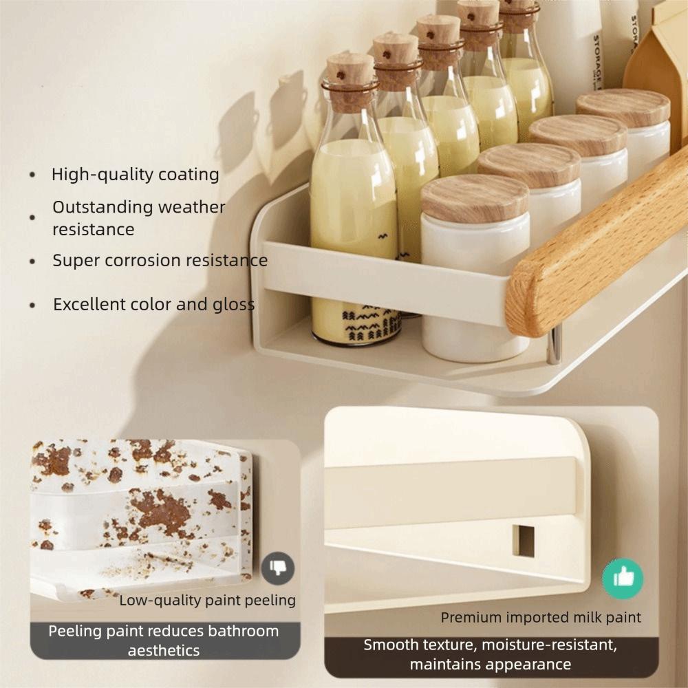 Wooden Material Spice Rack Shelf No Drill Installation Wall Storage Rack  Living Room Use
