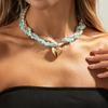 Elegant and Simple Heart-shaped Pendant Necklace, Fresh and Sweet Turquoise Imitation Pearl Necklace, Women's Daily Dating Jewelry Accessories