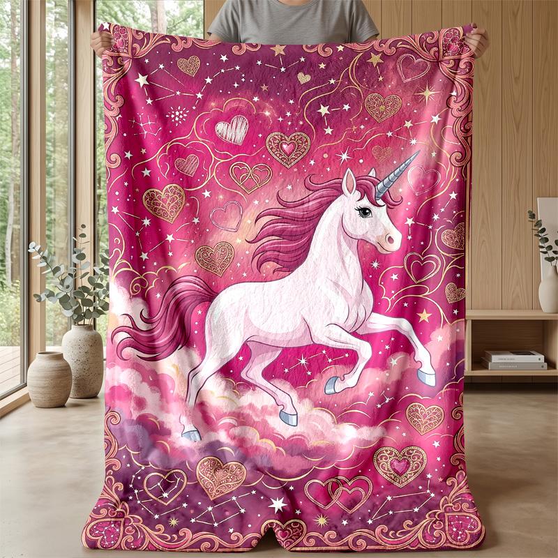 Magical Unicorn Theme Blanket Lightweight Warm Flannel Blanket Decorative Throw Blanket for Home Decoration