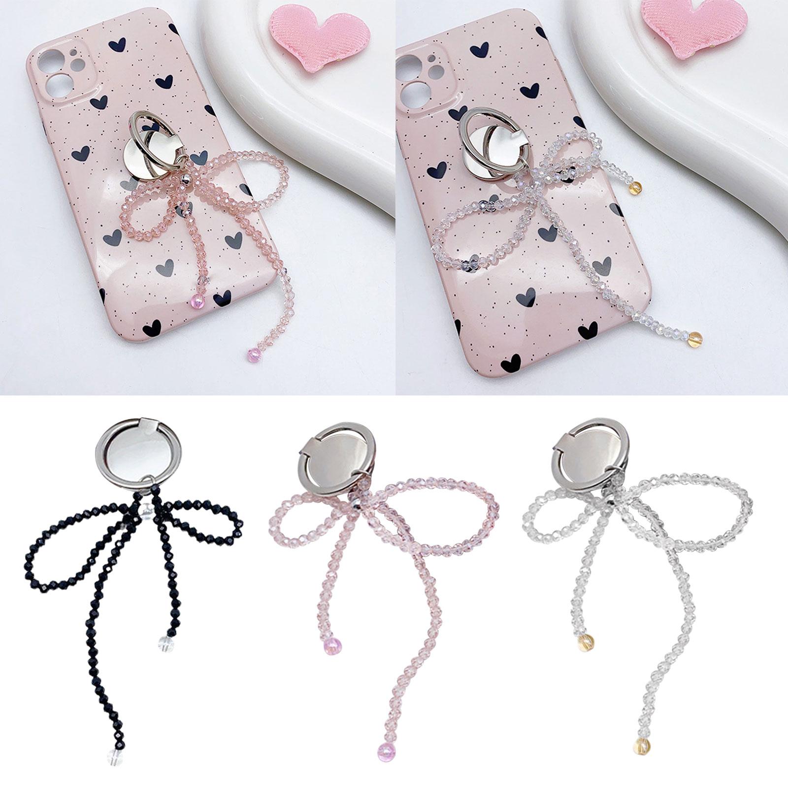 

Korean Bowknot Phone Grip Crystal Beads Phone Pendant Bracket Finger Rings Phone Support Stand Mobile Phone Accessories рожевий