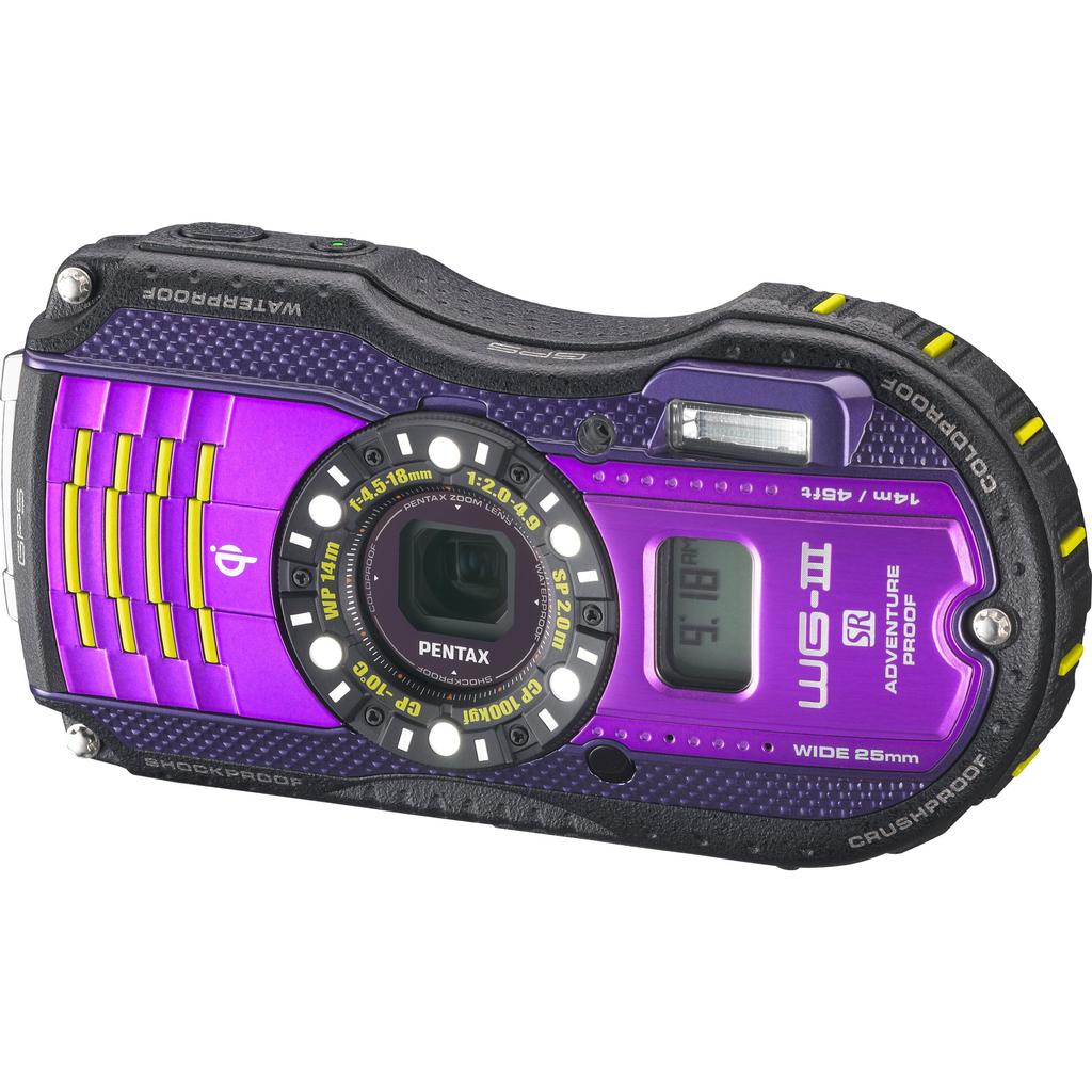 Pentax Wasserdichte Digitalkamera PENTAX Lila mit 1cm Makro Elektronisches Qi PENTAX 12674 WG-3GPS Makro, Ständer, Kompass, Sub-LCD, Standard, WG-3GPSPU