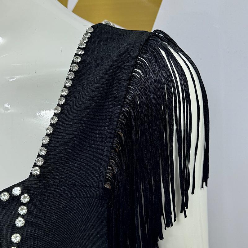 Elegant Rhinestone Tassel Sleeveless Bandage Dress