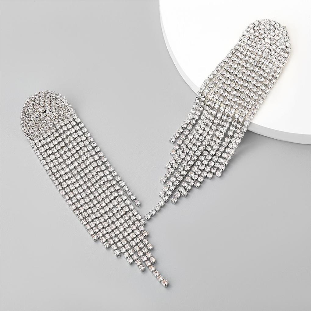 1 Pair Shiny Rhinestone Chandelier Tassel Earrings Long Ear Dangle Earring Geometric Shape Bridal Dangling Fringe Jewelry