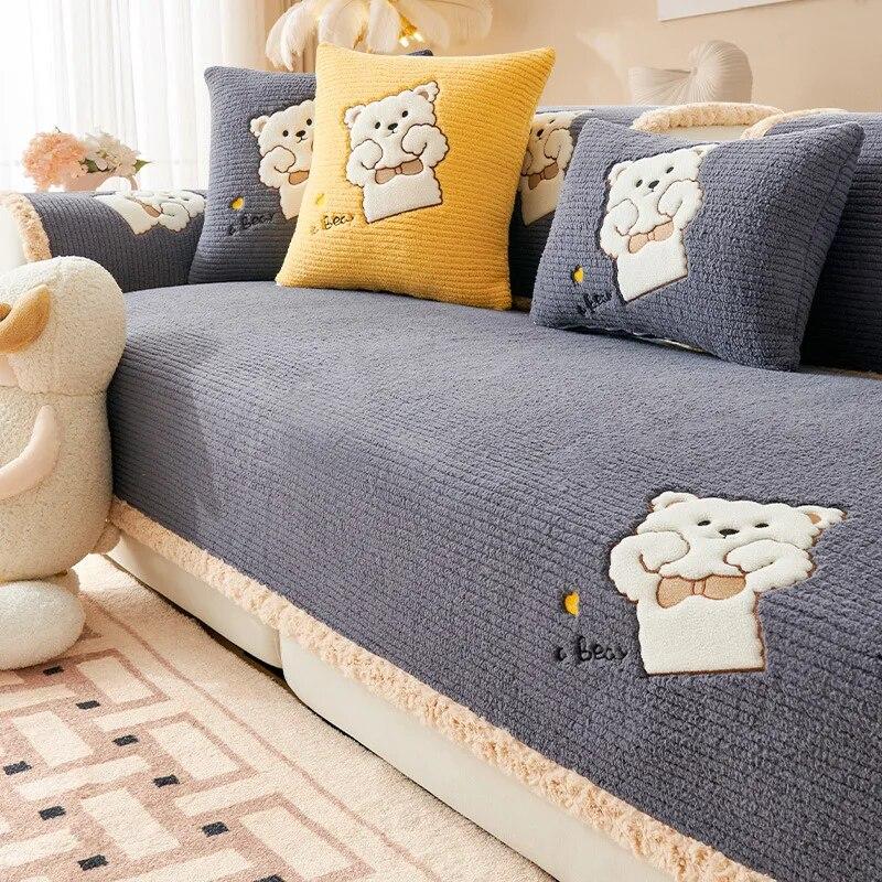 

Modern düz renk kış kuzu yün kanepe havlu kalınlashtırmak peluş nakış ayı kanepe oturma odası için kaymaz kapakları kanepe kılıfı 70x70cm 1pcs