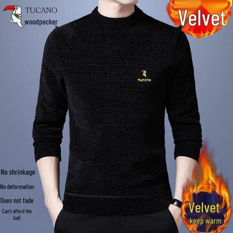 Woodpecker Plus Men s Winter Chenille Velvet Sweater - Warm, Thickened Base Layer for Middle-Aged Men 185/100A 82.5-90kg