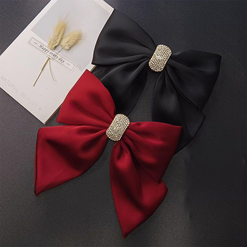 Rhinestone Satin Bow Spring Hair Clip for Women