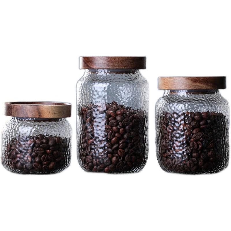 Chaxun Hammered Glass Tea Canister with Acacia Wood Lid