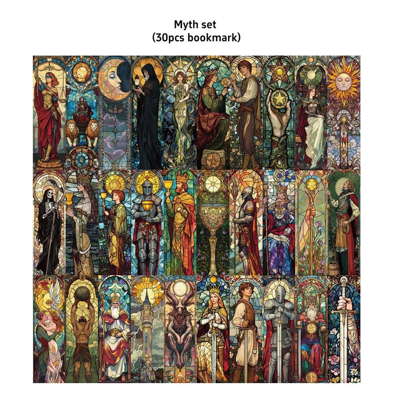 30ks tarotových tajných záložek Sada vitráže Mýtus Design Papír Memo Book Mark Page Marker Jedinečný dárek ke čtení